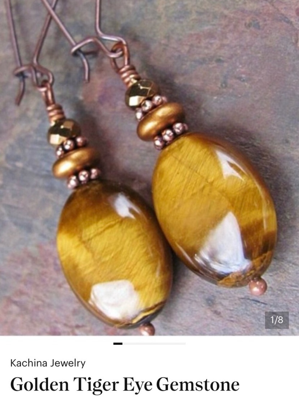 Golden Tiger Eye Gemstone Earrings in Copper